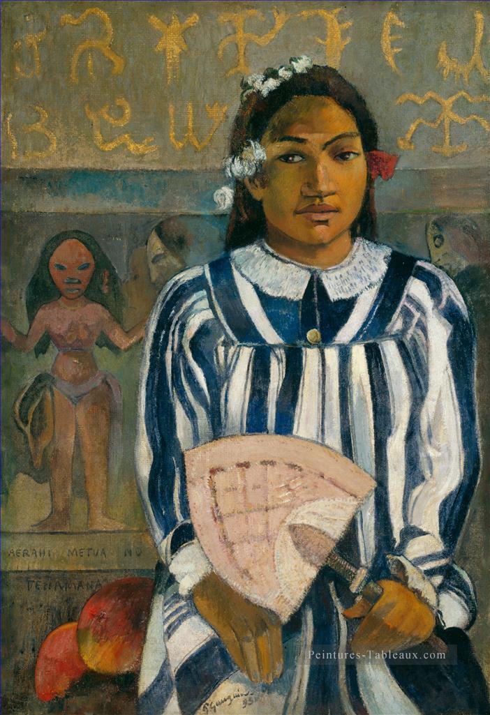 Merahi metua no Tehamana Ancêtres de Tehamana postimpressionnisme Primitivisme Paul Gauguin Peintures à l'huile